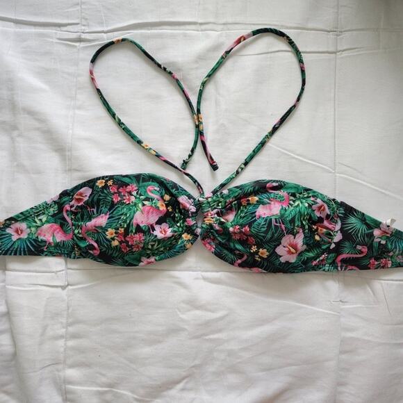 LEFTIES NWT Tropical Floral Bandeau Top Black Bikini bottom M - Picture 2 of 6